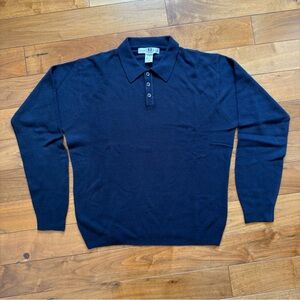 Vintage Geoffrey Beene Navy Blue Collared Henley Sweater – Size L